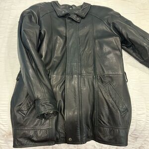 Men's Black Leather Military Jacket